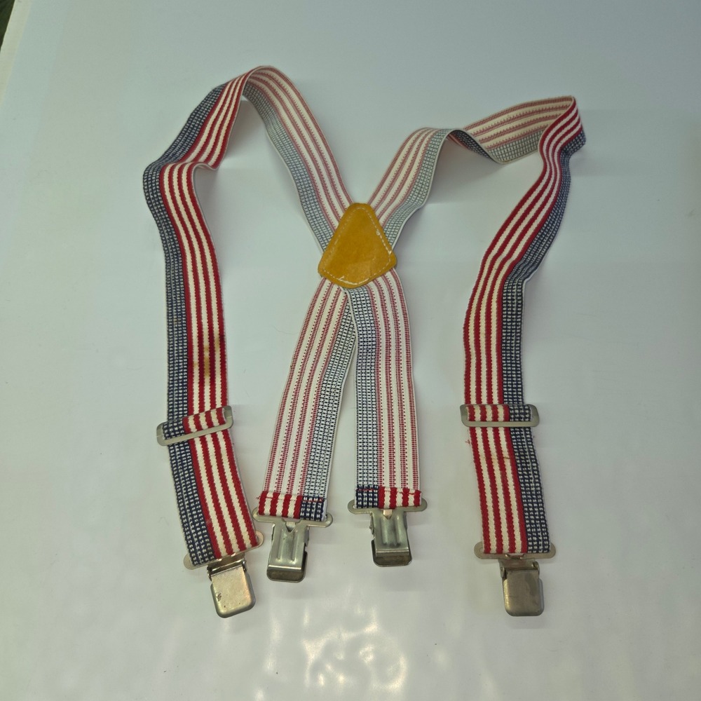 CLC Suspenders Mens One Size Red White Blue USA Flag Striped‎ X-Back Workwear
